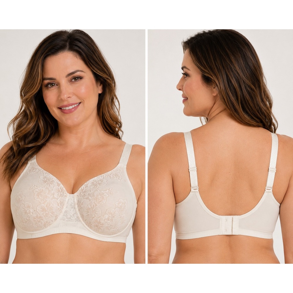 Vanity Fair Bra Womens 38D Ivory Beige Full Figure Wirefree Lace Support